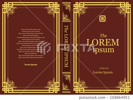 Ornate leather book cover and Old retro ornament frames. Royal Golden style design. Vintage Border to be printed on the covers of books. Vector illustration 108664951