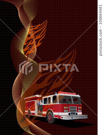 Fire engines on abstract background. Vector 3d  illustration 108664981