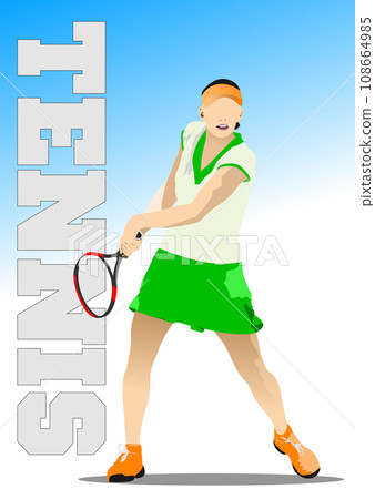 Woman Tennis player poster. Colored Vector 3d illustration for designers 108664985