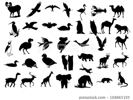 Big black and white set of cute cartoon animals. vector 108665105