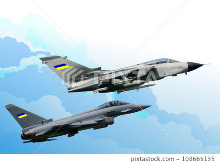 Combat aircraft. Armed. Team. Vector 3d illustration for designers 108665135