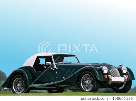 Old car on the country road. Vector 3d illustration Old car on the country road. Vector 3d illustration 108665156