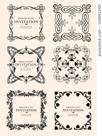 Calligraphic elements and frame vintage set. Vector illustration Calligraphic elements and frame vintage set. Vector illustration 108665260