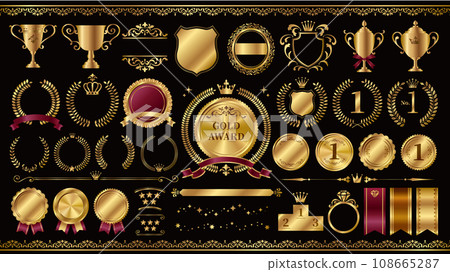 Gold award/laurel wreath/medal set 108665287