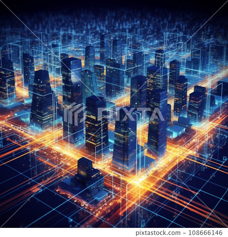 Futuristic City Skyline, Global Business, Data Exchange, Smart Network and Connection, data traffic Futuristic City Skyline, Global Business, Data Exchange, Smart Network and Connection, data traffic 108666146