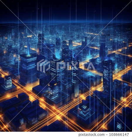 Futuristic City Skyline, Global Business, Data Exchange, Smart Network and Connection, data traffic 108666147