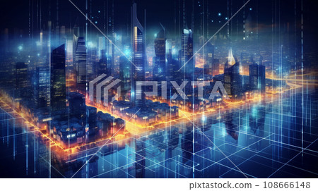Futuristic City Skyline, Global Business, Data Exchange, Smart Network and Connection, data traffic 108666148