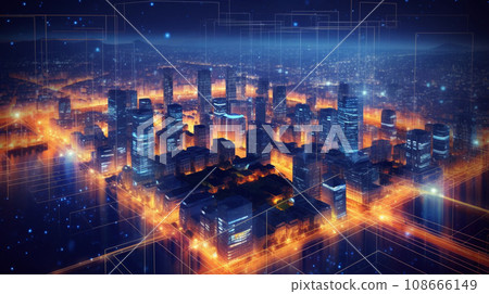 Futuristic City Skyline, Global Business, Data Exchange, Smart Network and Connection, data traffic 108666149