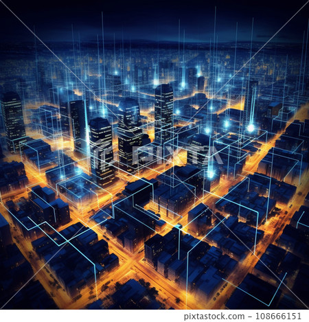 Futuristic City Skyline, Global Business, Data Exchange, Smart Network and Connection, data traffic 108666151