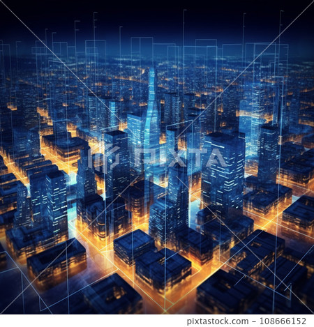 Futuristic City Skyline, Global Business, Data Exchange, Smart Network and Connection, data traffic 108666152