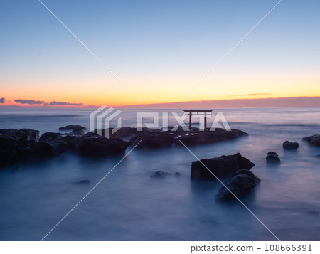 [Ibaraki Prefecture] Kamiiso torii gate and dawn 108666391
