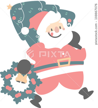 merry christmas and happy new year with cute santa claus, christmas pine tree and wreath, flat png transparent element cartoon character design 108667076