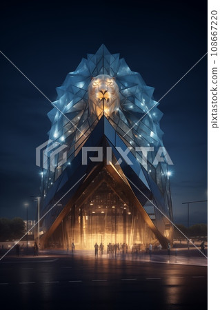 lion shape illuminated building at night illustration lion shape illuminated building at night illustration 108667220