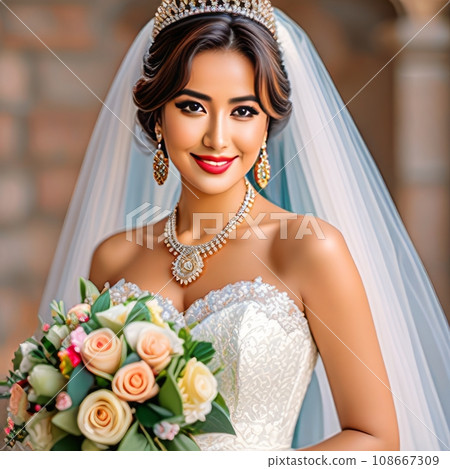 Beautiful dark-skinned dark-haired bride with tiara. Beautiful dark-skinned dark-haired bride with tiara. 108667309
