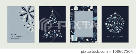 Christmas card set frame background tree snowflake ornament stylish Christmas card set frame background tree snowflake ornament stylish 108667504