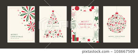 Christmas card set frame background tree snowflake ornament stylish Christmas card set frame background tree snowflake ornament stylish 108667509