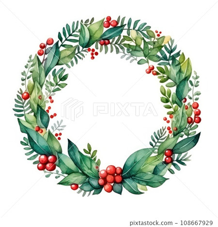 watercolor christmas wreath isolated watercolor christmas wreath isolated 108667929