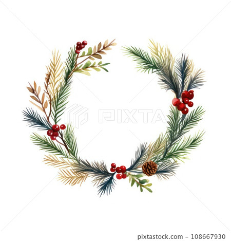 watercolor christmas wreath isolated watercolor christmas wreath isolated 108667930