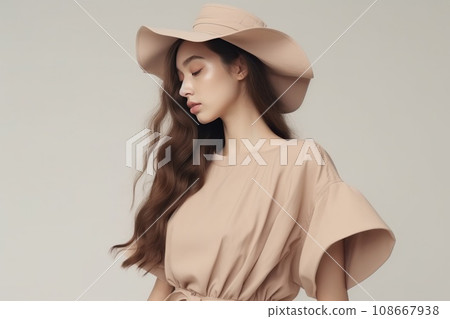 fashion model girl in beige wear fashion model girl in beige wear 108667938
