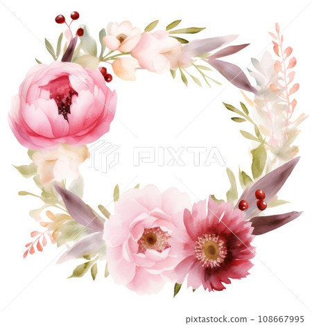 watercolor floral wreath isolated watercolor floral wreath isolated 108667995