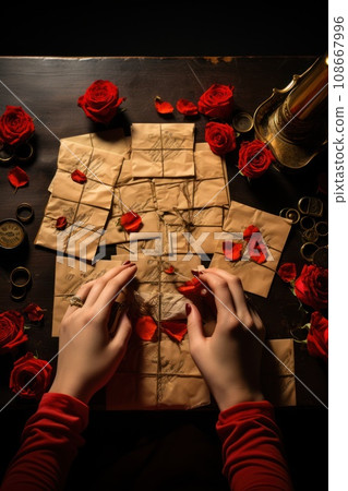 Love letters A scene of two hands holding old-fashioned 108667996