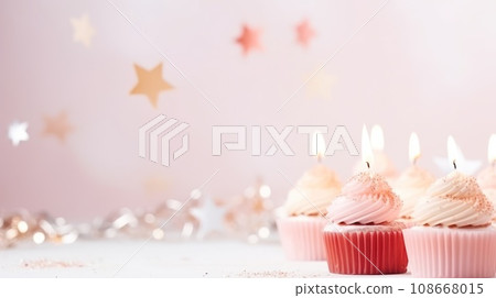birthday holiday background, cakes with candles and copy space birthday holiday background, cakes with candles and copy space 108668015