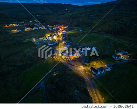Aerial night view of Glencolumbkille in County Donegal, Republic of Irleand 108668641