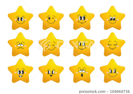 Star character set. Gold funny stars with emotions on face, cute cartoon emoji design. Vector Star character set. Gold funny stars with emotions on face, cute cartoon emoji design. Vector 108668736