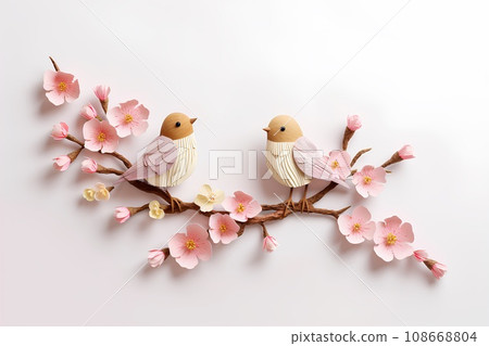 Plum and Japanese Warbler (3D) 108668804