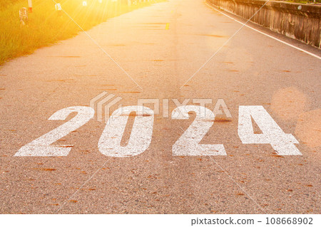 New year 2024. Text of 2024 has written on the ground. 108668902