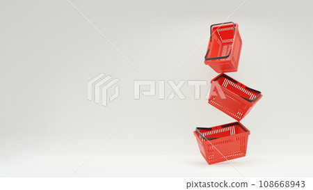 Plastic shopping basket. Isolated supermarket shopping cart. Plastic shopping basket. Isolated supermarket shopping cart. 108668943