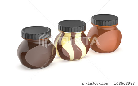 Jars with different hazelnut cocoa spreads Jars with different hazelnut cocoa spreads 108668988