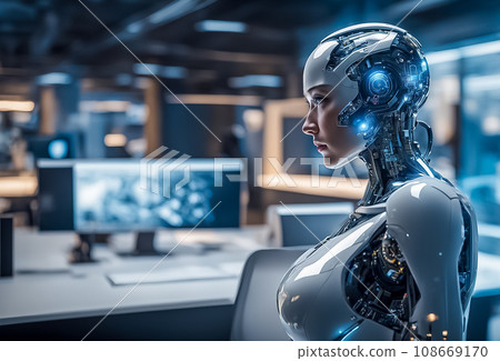 Image of a cyber woman working in the office Image of a cyber woman working in the office 108669170