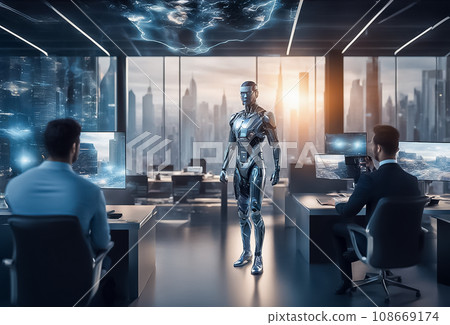 Cyborg business person working in the office Cyborg business person working in the office 108669174