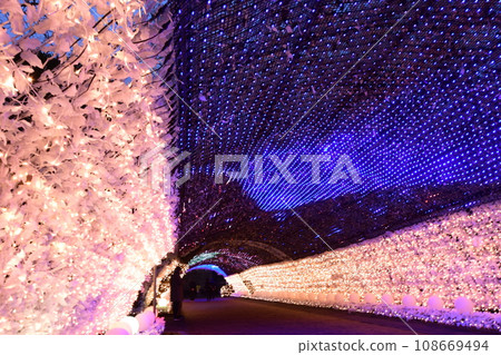 Large-scale illumination of Tokinosumu near Mt. Fuji (tunnel of light) Large-scale illumination of Tokinosumu near Mt. Fuji (tunnel of light) 108669494
