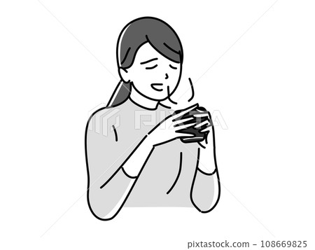 A woman drinking a drink and taking a breather 108669825