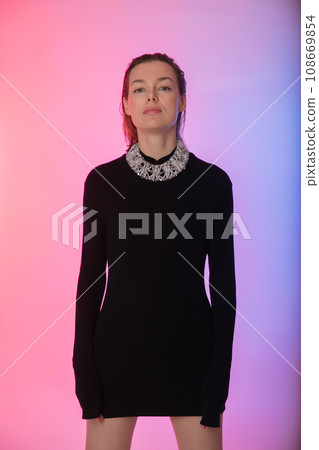 woman in black dress fashion style clothes woman in black dress fashion style clothes 108669854