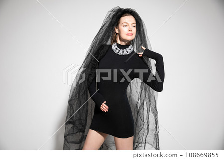 bride witch witch in black clothes with veil bride witch witch in black clothes with veil 108669855