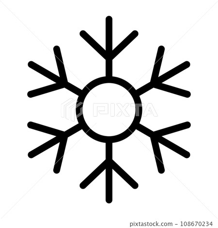 Simple snowflake christmas icon. Abstract snow logo frost cold weather. Winter precipitation. Flat vector illustration in line art style 108670234