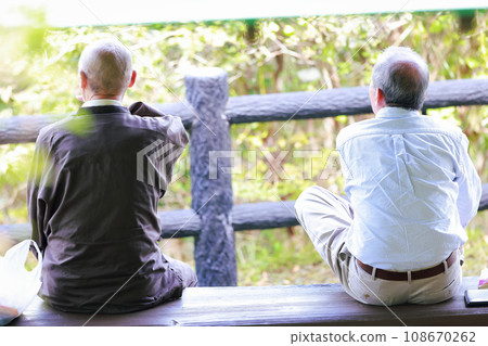 Sitting on a bench in old age Sitting on a bench in old age 108670262