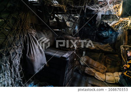 cabins of ancient ship pirates frigate sea voyage 108670353