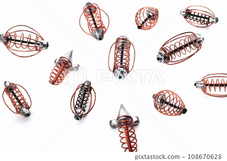 spiral cone feeders for fishing on a white background, isolate spiral cone feeders for fishing on a white background, isolate 108670628