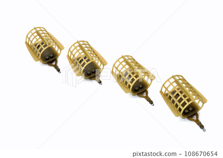 plastic round for fishing on a white background accessories for fishing, isolate, close-up 108670654