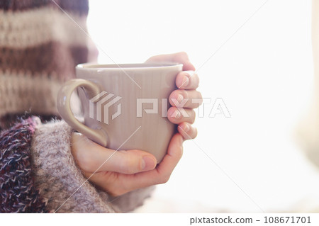 Hand holding a mug - winter image 108671701