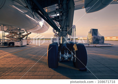 Preparation cargo airplane before flight. Preparation cargo airplane before flight. 108671718