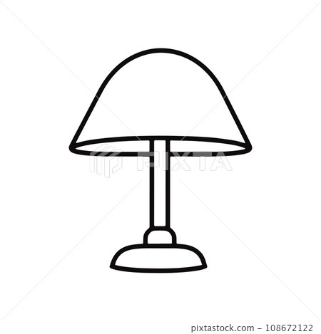 Floor lamp icon. Floor lamp with round lampshade on base, isolated on white background. Vector illustration. Floor lamp icon. Floor lamp with round lampshade on base, isolated on white background. Vector illustration. 108672122