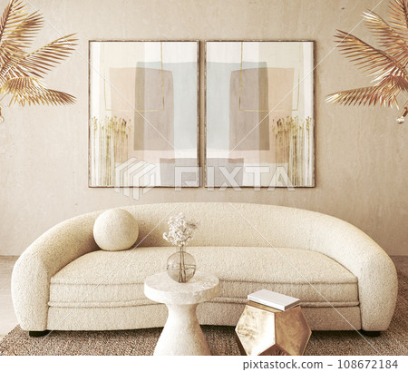 Abstract art and curved sofa in modern living space 108672184