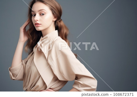 fashion model girl in beige wear 108672371