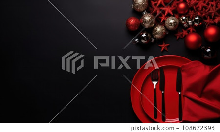 christmas red dinner background with copy space 108672393