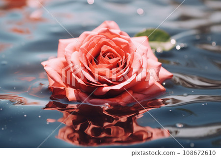 Beautiful pink rose on the water surface, close-up Beautiful pink rose on the water surface, close-up 108672610